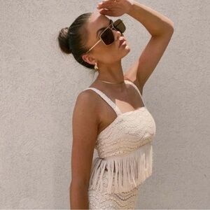 ANTONIO MELANI Beige Crochet Fringe Top